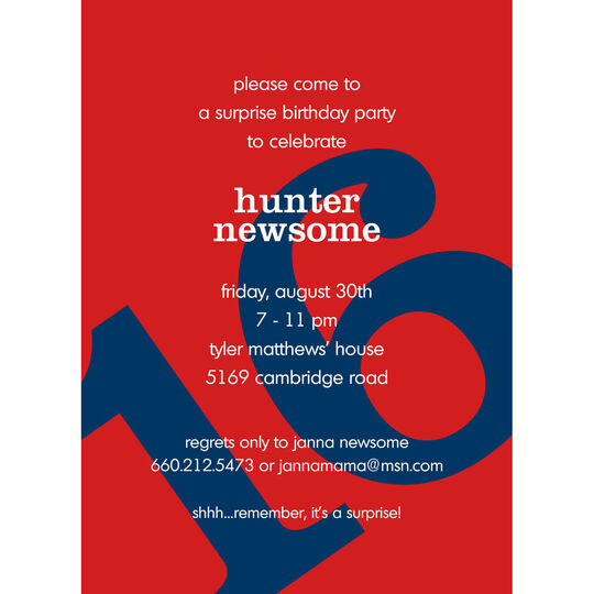 Big Number Birthday Invitations in Your Color Choice